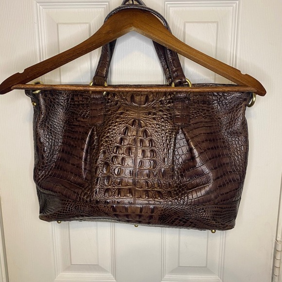 Brahmin Leather Shoulder Bag Handbag Pecan Brown Melbourne Croc Embossed Wallet - Picture 2 of 9